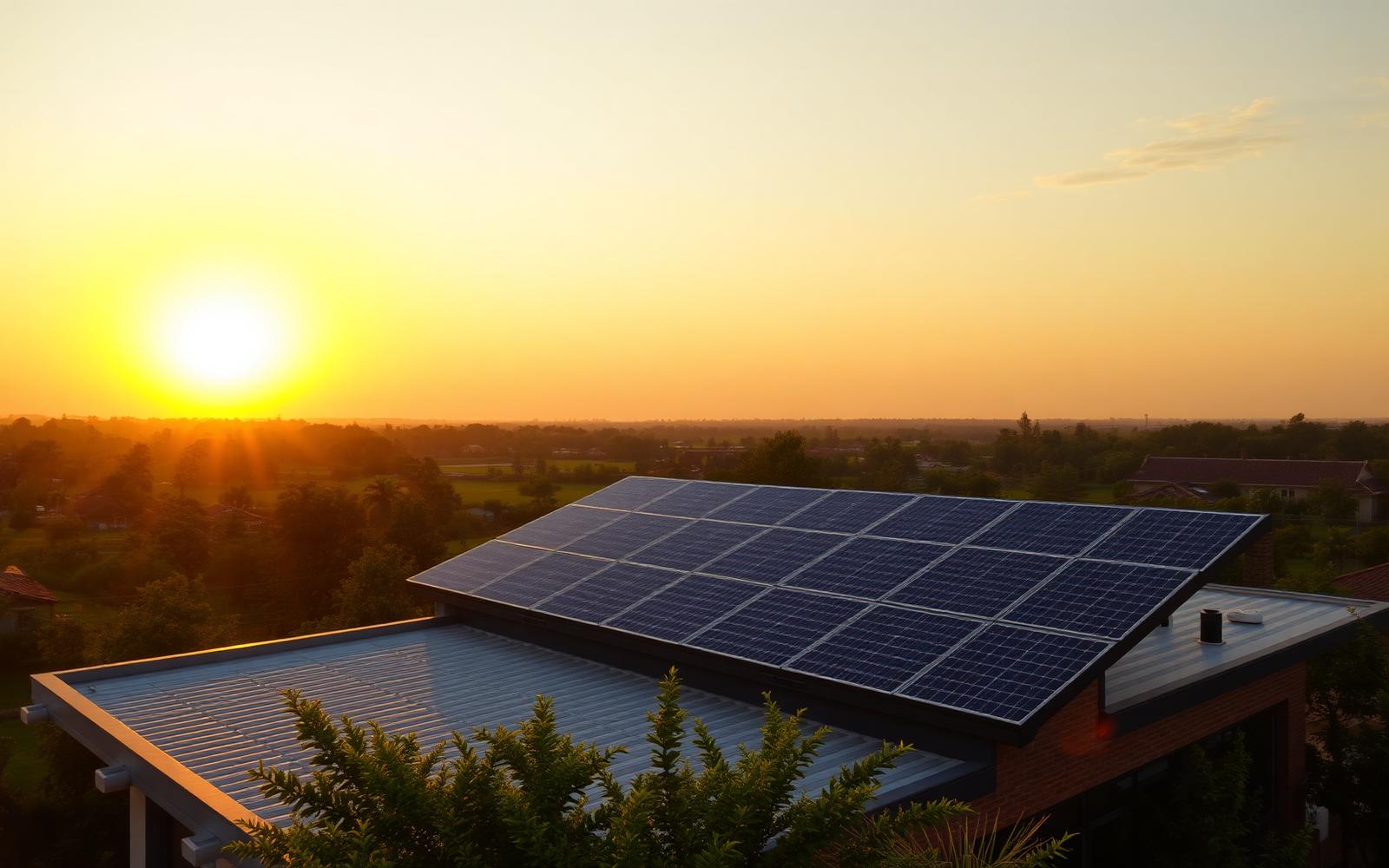 Rooftop solar at sunset